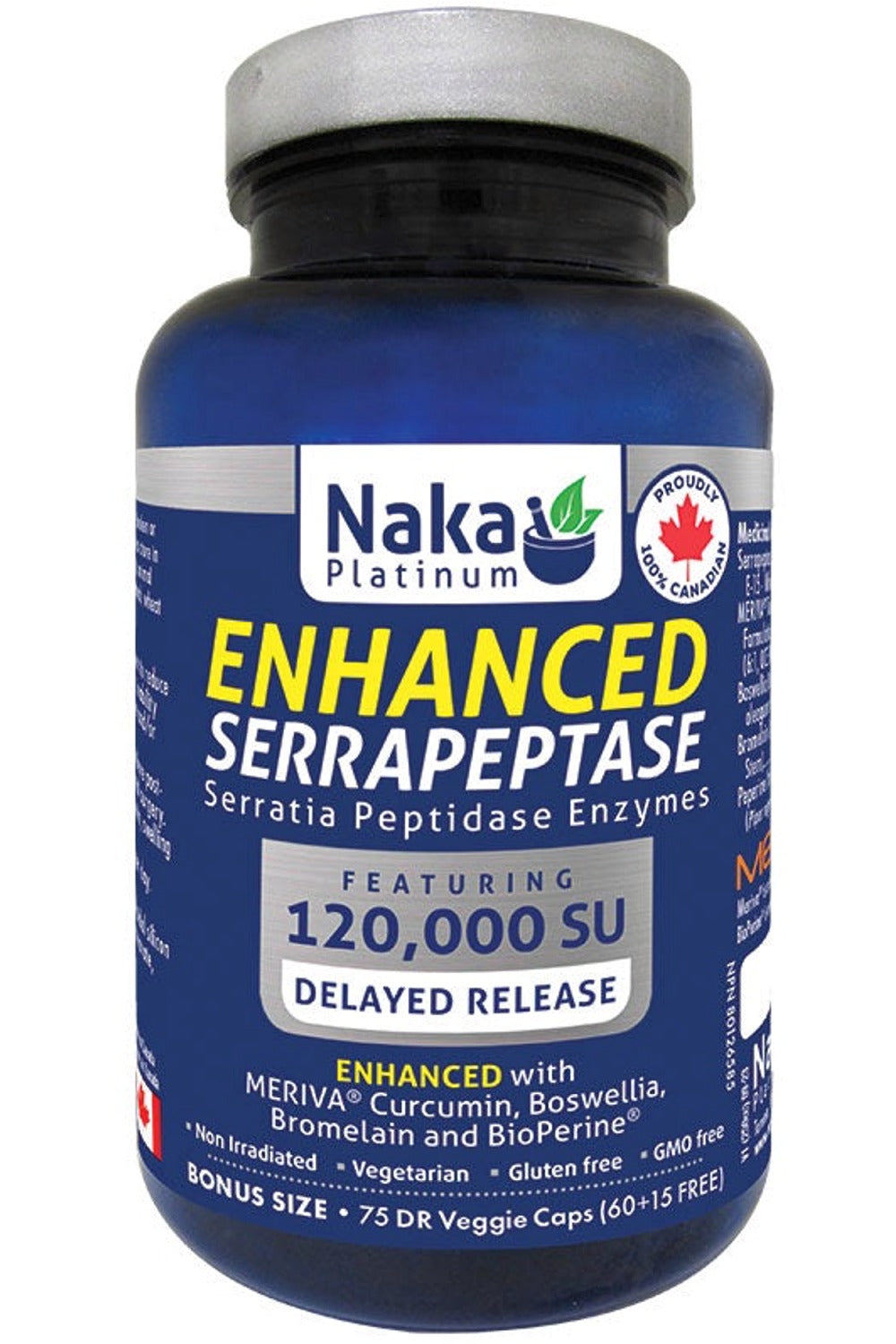 NAKA Platinum Enhanced Serrapeptase + (120,0000SU - 75 DR vcaps)