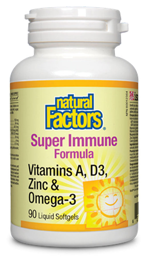 NATURAL FACTORS Super Immune Formula Vitamins A, D3, Zinc & Omega-3  (90 liquid sgels)